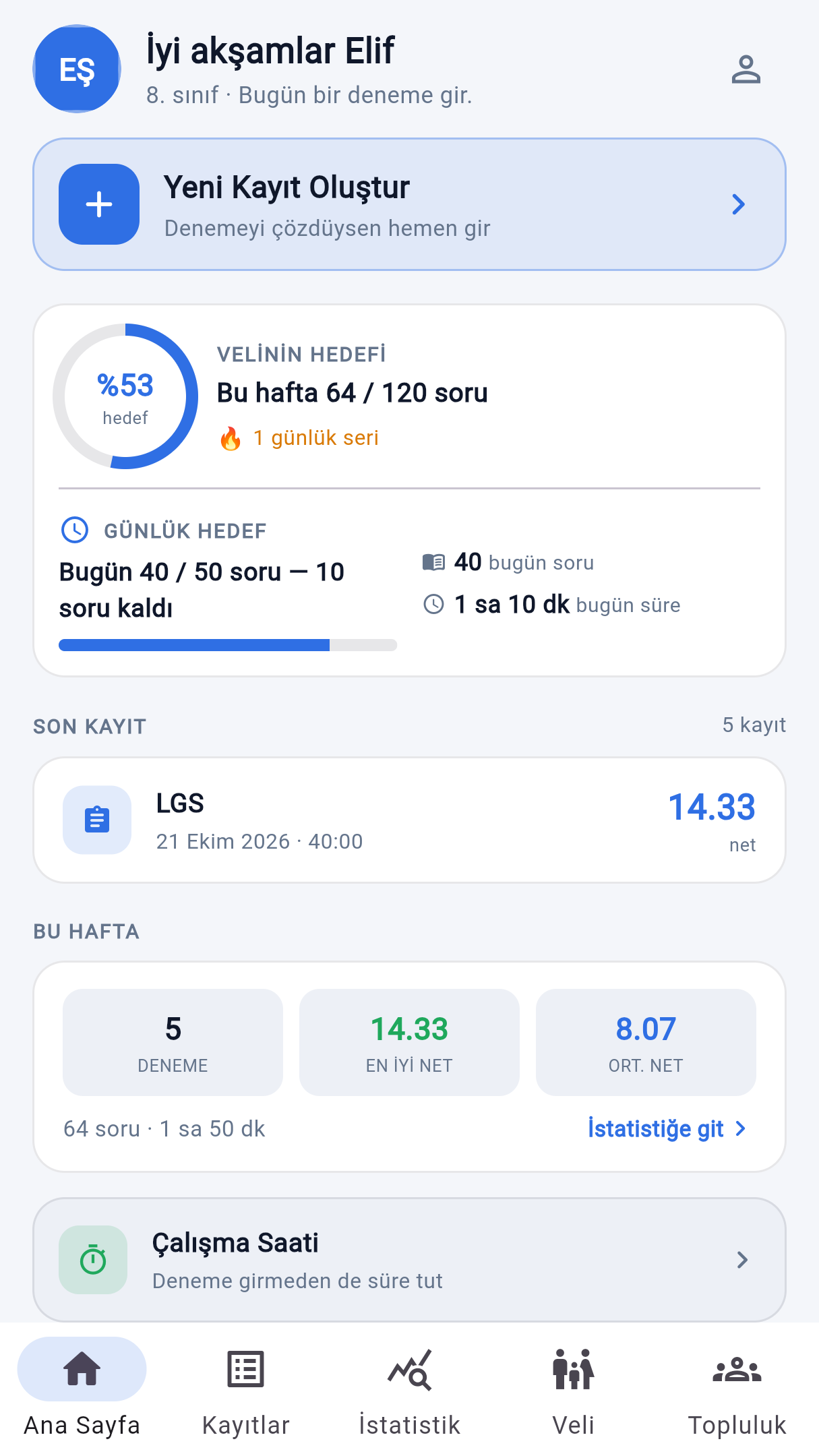 NetTakip öğrenci ana ekranı