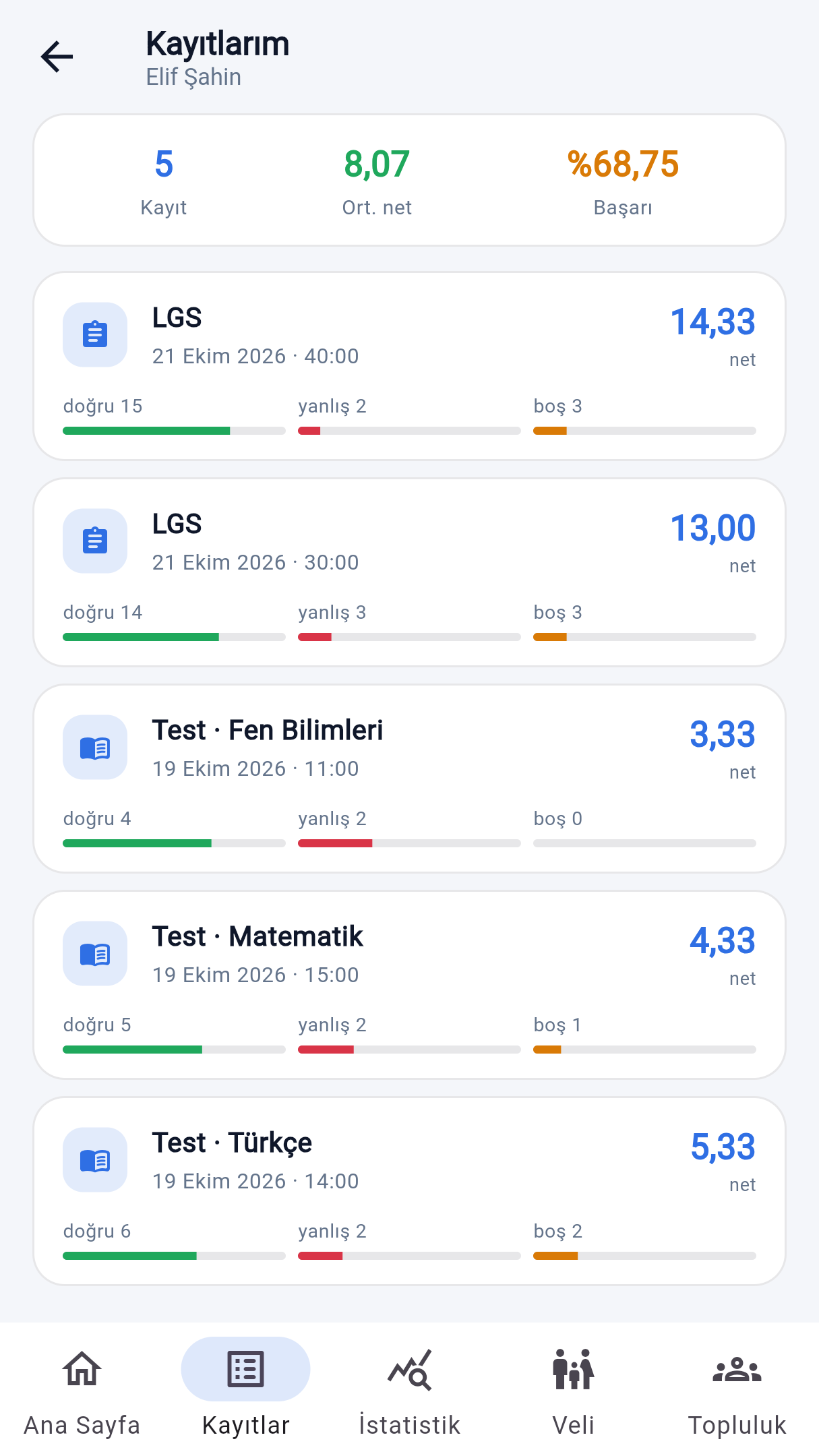 Kayıtlar listesi